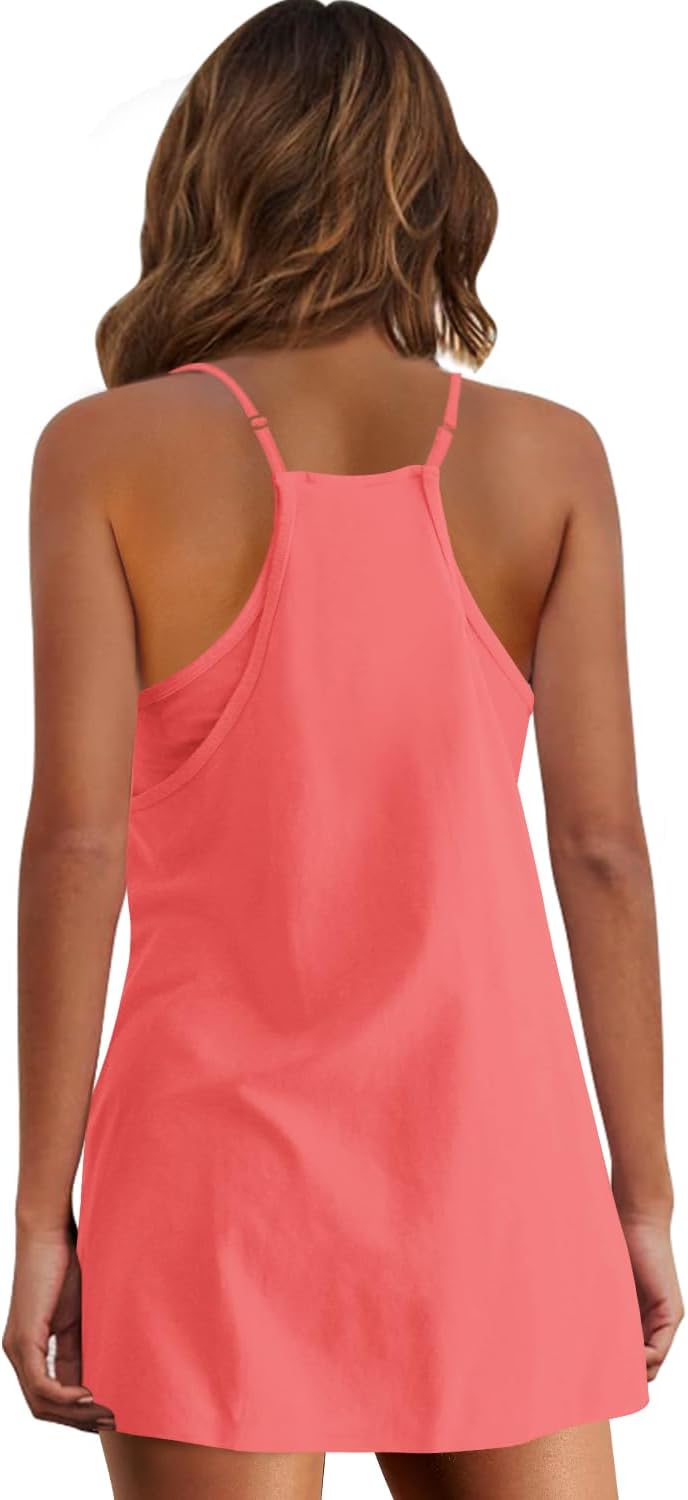 Panadila Women's Summer Mini Dress - V Neck Spaghetti Strap Sundress with Pockets | Athletic Fit