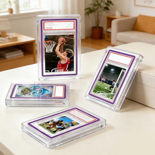 DEDC 4-Pack Transparent Acrylic Card Display Case for PSA Slab Guard - Magnetic Stand, UV Resistant, 3.2cm Thick, Fits Standard Trading Cards