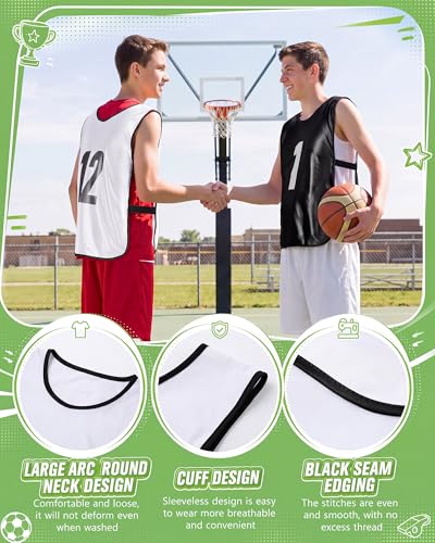 Yahenda 24 Pcs Soccer Pinnies Adult Vests - Large White & Black, Numbered Sports Bibs
