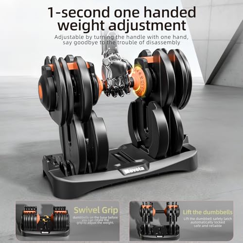 Adjustable Dumbbell Set 2 x 52.5 lbs with Quick-Change Weights & Safety Lock