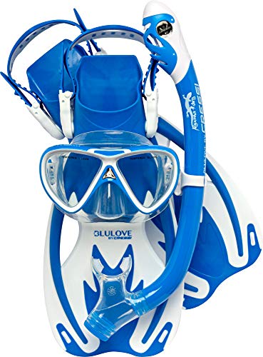 Cressi Junior Snorkeling Kit Blue/White L/XL US Youth 1/6 EU 32/38 - Mask, Dry Snorkel, Fins & Bag