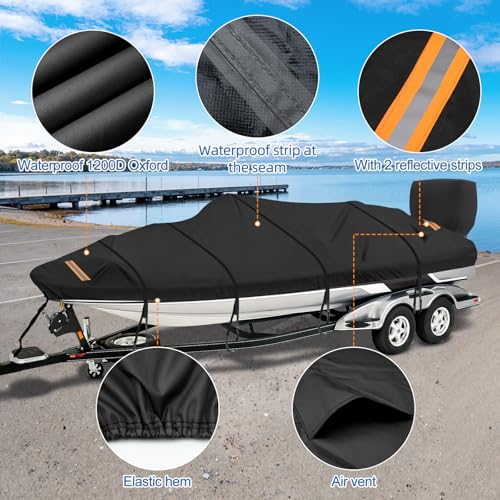17-19 ft Boat Cover with Motor Cover - Waterproof V-Hull Tri-Hull Bass Boat Protection