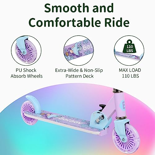Kids Foldable Light-Up Scooter - Purple, Adjustable Height, 2 Wheels, Lightweight for Ages 3-12