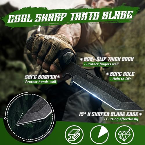 Dragon Creek Tactical Knife Kydex Sheath - Black, D2 Steel Outdoor Survival Knife