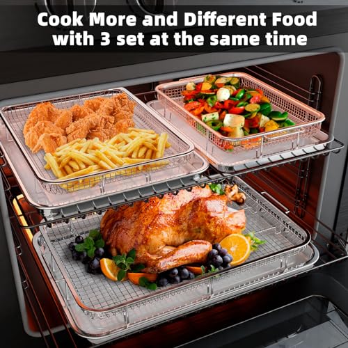 DEGOVIN Silver 3-Piece Air Fryer Basket Set for Oven - XL, L, M Sizes