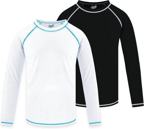 2 Pack Boys Rash Guard Swim Shirt Long Sleeve UPF+ 50 Sun Swimwear for Toddler Kids Rashguard Water Swimming Shirts