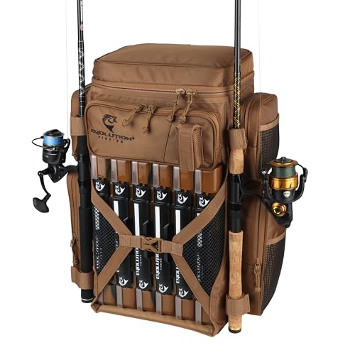 Heavy Duty Fishing Tackle Backpack with 6 Trays & Rod Holders - Open Access Design