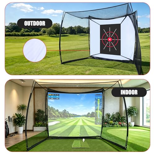 Golf Hitting Net with HD Impact Screen & Target Cloth - Black, 10x8ft Portable Practice Cage