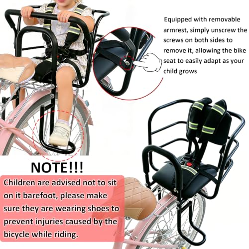UNIKOO Black Kids Bike Seat with Headrest, Heavy Duty Child Bicycle Carrier for Ages 1-8