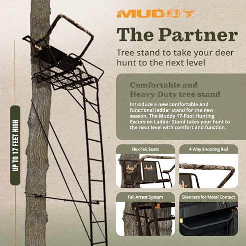 Muddy 17' Two-Person Hunting Tree Stand with Steel Frame, Flex-Tek Seat