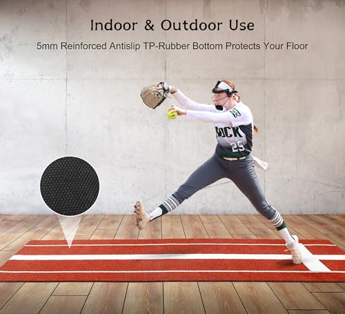 KuiBonu Clay Softball Pitching Mat 10x3 ft with Rubber & Antifade Turf for Indoor & Outdoor Practice