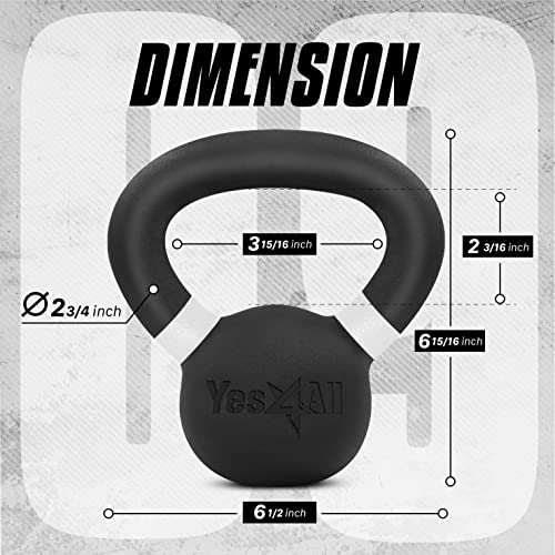 Yes4All Powder Coated Kettlebell - White, 9-88 lb Cast Iron Fitness Weights