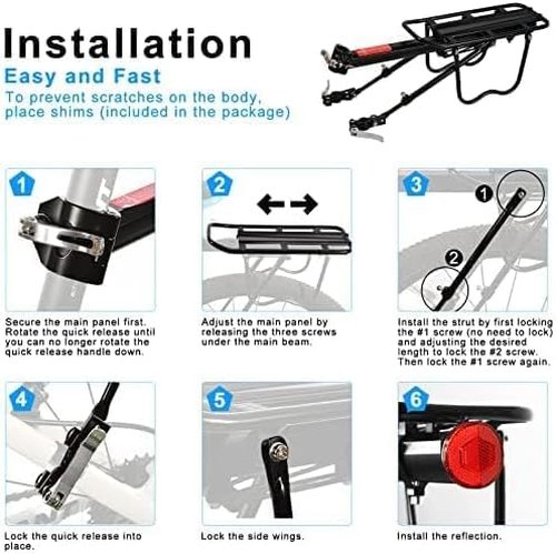 ZTZ Rear Bike Rack Aluminum Alloy Bike Rack for Back of Bike (110-165lbs Capacity)- Adjustable Quick Release Bicycle Cargo Rack, Easy Installation