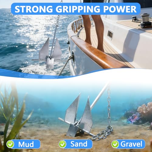 10 lb Boat Anchor Kit for 16-26 ft Vessels with Chain Rope & Shackles - SajoSolid