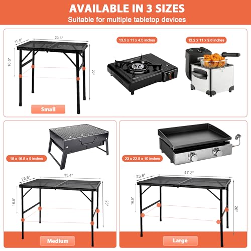 GREGIN 47.24" Folding Camping Grill Table, Portable Outdoor Metal Table, Height Adjustable
