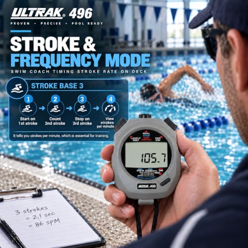 Ultrak 496 500 Memory Stopwatch with Lap, Split, Stroke Rate & Race Timer