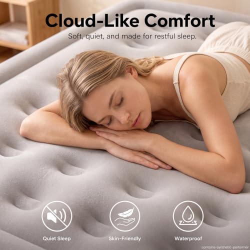 Comfort Height 20-Inch Full Air Mattress with Built-In Pump - Grey