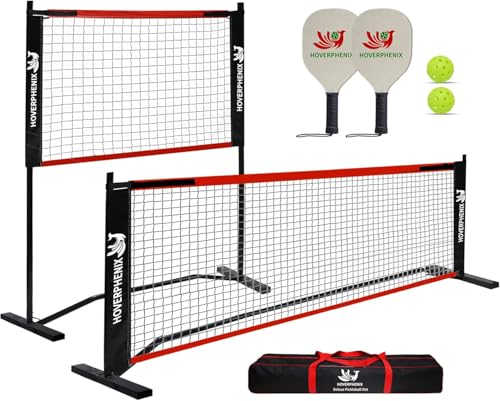 Hoverphenix Multi Size Pickleball Net Set with Paddles - 4FT & 10FT Adjustable Dink Rebounder