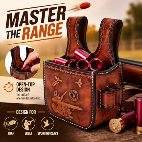 Leather Shotgun Shell Pouch for Clay, Trap & Skeet Shooting, 25+ Capacity
