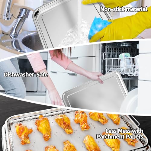 DEGOVIN Silver 3-Piece Air Fryer Basket Set for Oven - XL, L, M Sizes