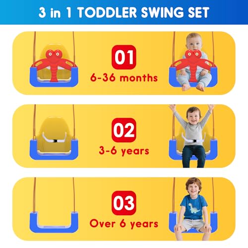 Toddler Swing 3-in-1 Baby Swing Set with Anti-Slip Feet & Safety Belt - Blue-Red