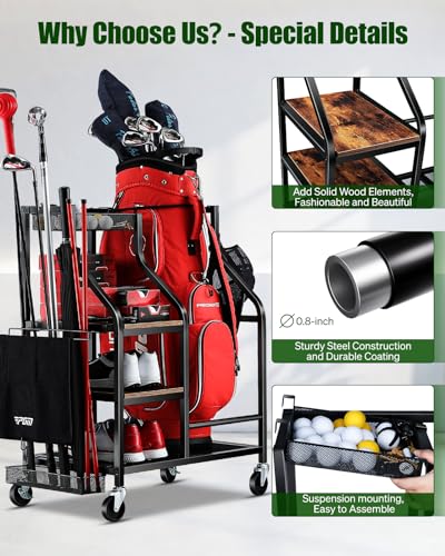 Golf Bag Storage Organizer with Wheels - Garage & Closet Stand (1) - FHXZH