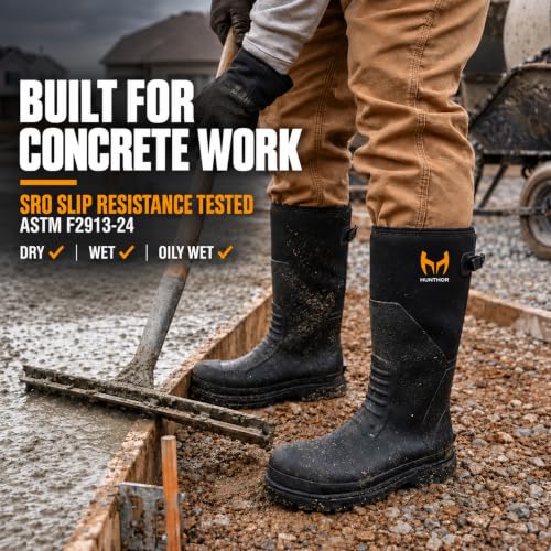 Black Steel Toe Rubber Work Boots - Puncture-Proof Safety Footwear, 8