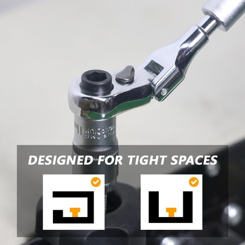 Cosmedge Flex Head Ratchet Wrench,2 in 1 Mini Hex Bits Adapters for Socket & Bit Driver,1/4 Inch Stubby Ratchet Wrench,72-Tooth Gear
