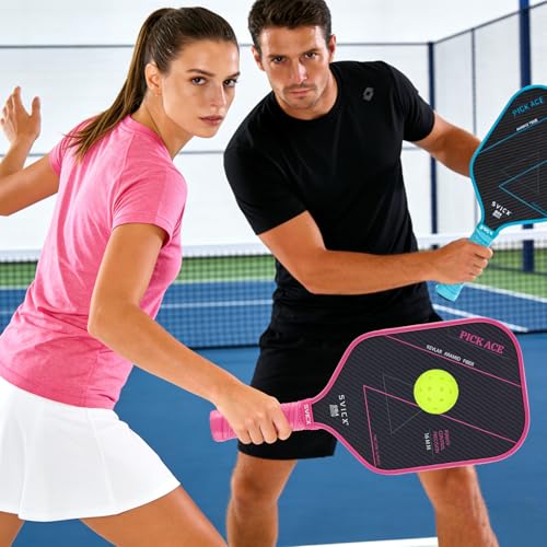 Pink & Teal Green Carbon Fiber Pickleball Paddle Set 16mm USAPA Approved