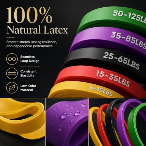 Resistance Bands Set of 5 for Strength Training & Physical Therapy - Heavy Duty Exercise Loops for Home Gym