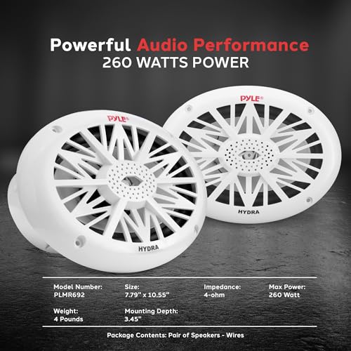 Marine Waterproof 6x9 Inch 2-Way Outdoor Speakers - Stereo Sound System, 260W