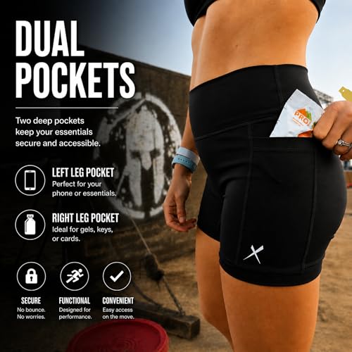 ShocSox Women's 5" Running Compression Shorts - Medium Black No-Ride-Up, High-Waist with Pockets & Leg Grippers