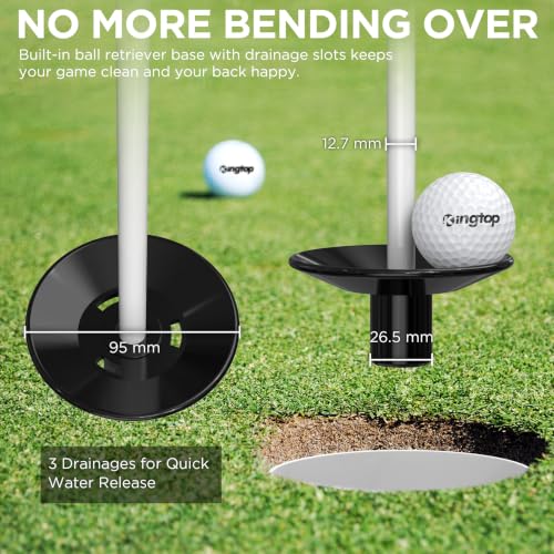 KINGTOP 3ft White Fiberglass Golf Flagpole Set with Retrieval Base - 4 Pack for Practice & Backyard Golf