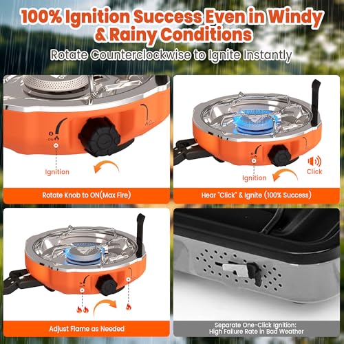 Cofiyard Orange Portable 20,000 BTU Camping Stove with 2 Burners, Folding Design & Carrying Bag