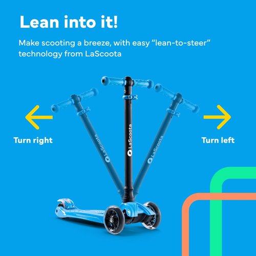 Lascoota 3-Wheel Kids Scooter - Removable Seat, Adjustable Handlebar, Light-Up Wheels & Lean-to-Steer for Toddler Scooter - Blue, Aluminum, Large