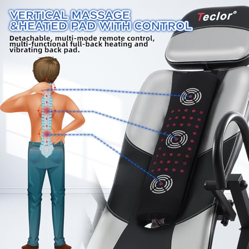 Teclor Inversion Table with Heat & Massage, 350 lbs Capacity, Silver/Black