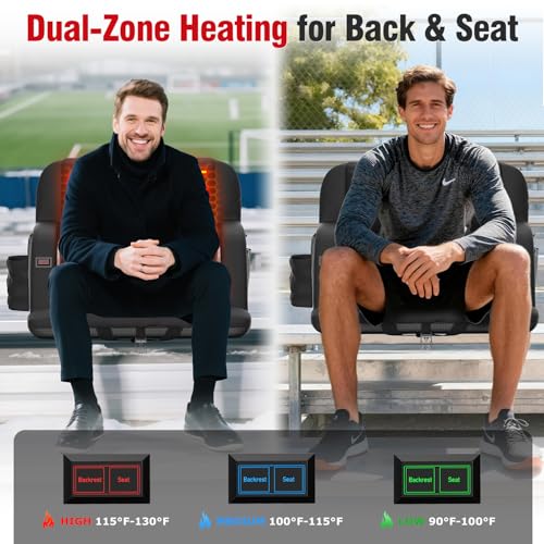 Suteck Heated Stadium Seat with Back Support, 25" Wide, Black, 1 Pack