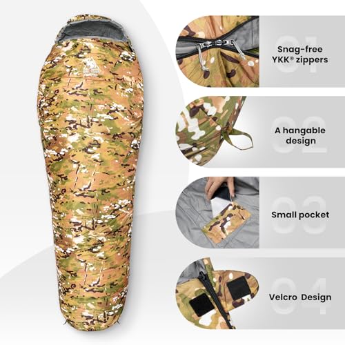 Camo Light Patrol 4-Season Mummy Sleeping Bag - 32°F Cold Weather Camping Gear