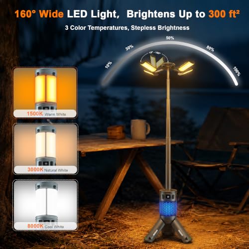 LUXMO PREMIUM Gray Rechargeable Camping Lantern with RGB, Magnetic Base & 12000mAh Power Bank