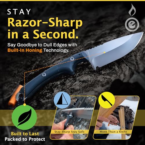 Ambidextrous Scout Feather Fixed Blade Survival Knife with Firestarter, G10 Handle