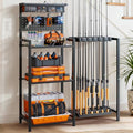 Freexployer Black Fishing Rod Holders for Garage with 3-Tier Shelves & Storage