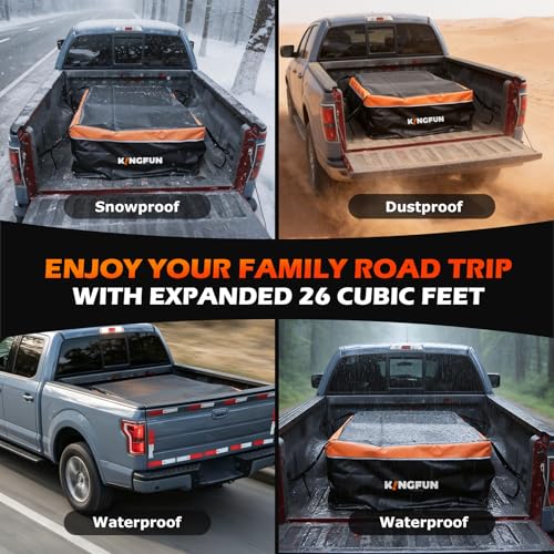 Kingfun Truck Bed Cargo Bag - Waterproof 26 Cu Ft Cargo Carrier for Pickup Truck