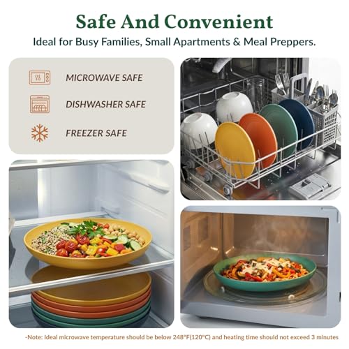 Deep Wheat Straw Dinner Plates Set of 8 - Classic Bright, 9 Inch, Unbreakable, Microwave & Dishwasher Safe