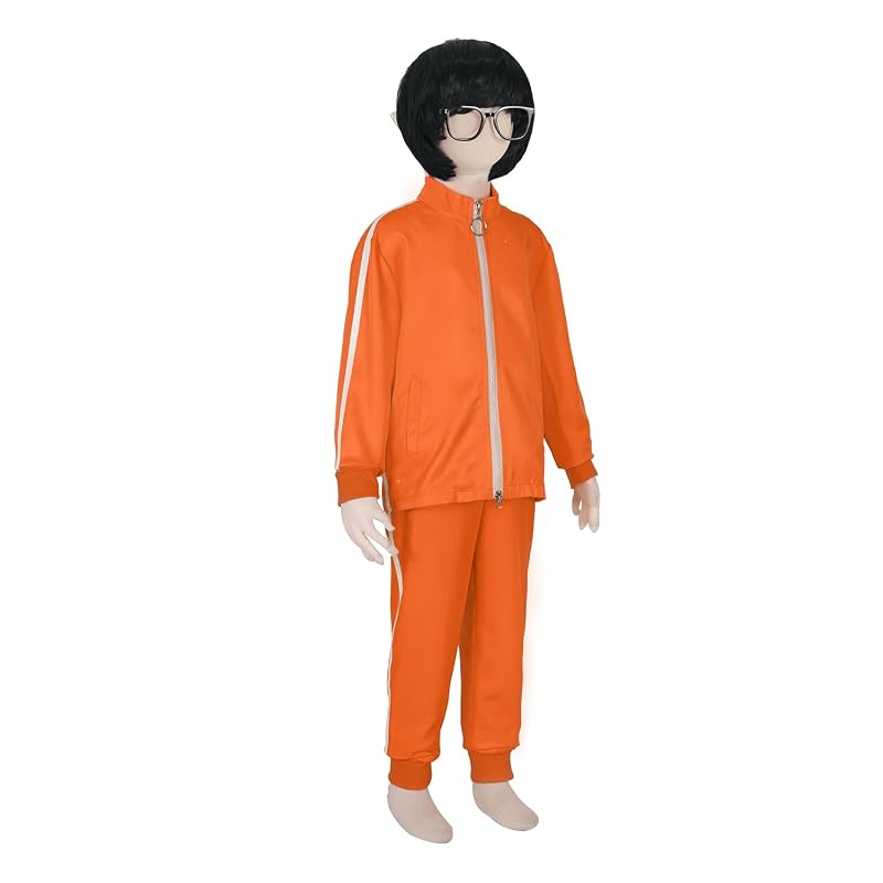 Kids Orange Tracksuit 2-Piece Costume Set with Wig & Glasses - My202214-kid+X-Large