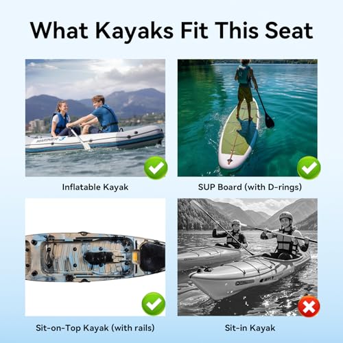 Black Kayak Seat with Back Support - Aluminum Frame & Dual Mount for Inflatable & Sit-On-Top Kayaks