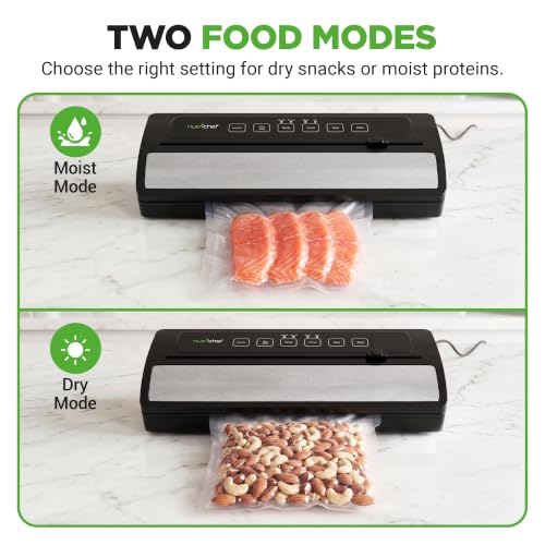 NutriChef Food Vacuum Sealer Machine with Roll Cutter - Stainless Steel/Black, 14.1x6.0x3.0 Inches