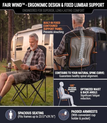 Fair Wind Black 2-Pack Padded Oversized Camping Chairs with Lumbar Support