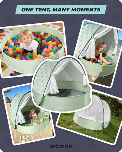 WEMOH Pop-Up Baby Beach Pool Tent with Mat, Mosquito Net & Detachable Canopy - Green