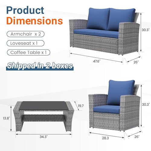 Wisteria Lane Light Blue Outdoor Wicker Patio Furniture Set - 4 Piece All Weather
