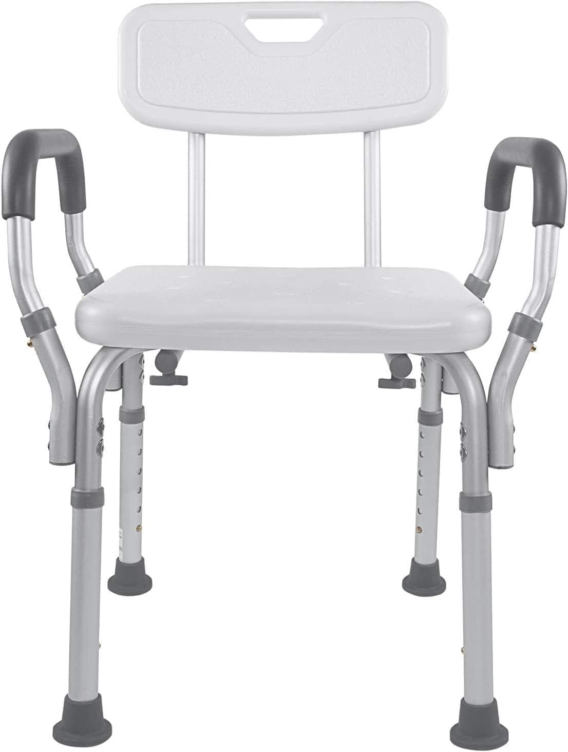Vaunn Medical Deluxe Spa Shower Chair - Comfortable Bath Seat for Seniors | 350 lbs Capacity, White & Gray